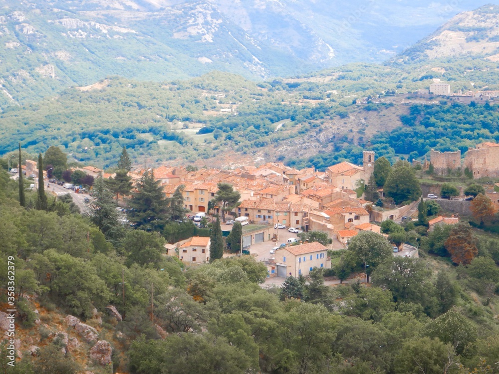 Overview on the village of Greolieres, France