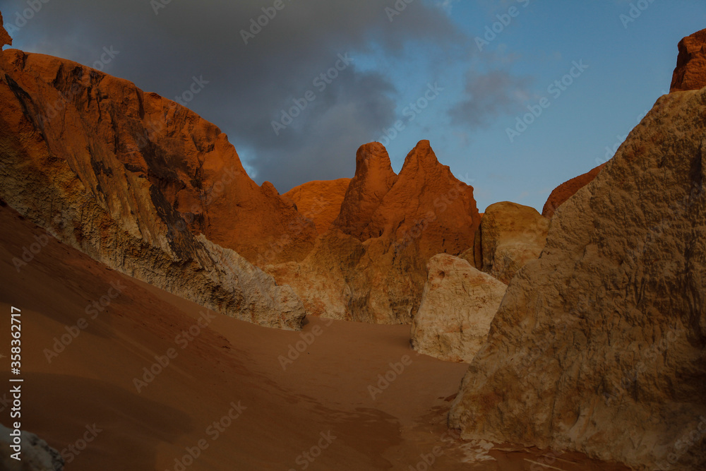 
maze of cliffs on the beach of Canoa Quebrada, Ceara, Brazil