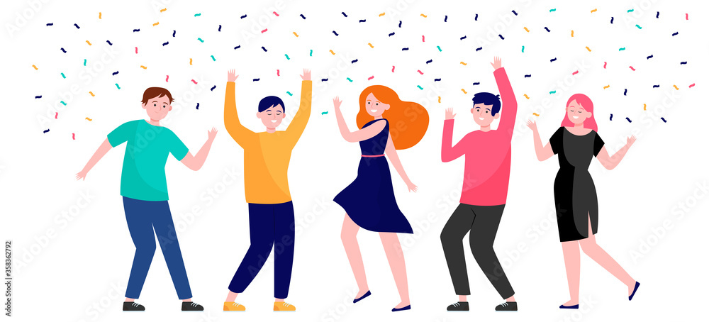 Happy people dancing at party together flat vector illustration ...
