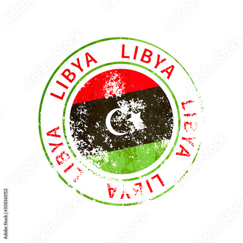 Libya sign, vintage grunge imprint with flag on white