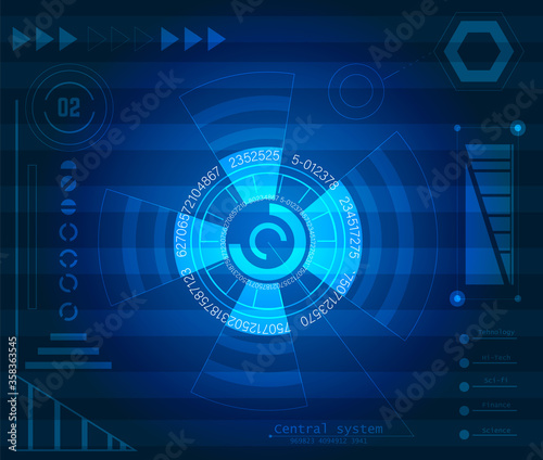 Futuristic sci fi user interface. Blue HUD interface elements.
