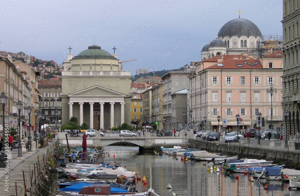 Trieste, Italy, Cityscape with Grand Canal and Churches
