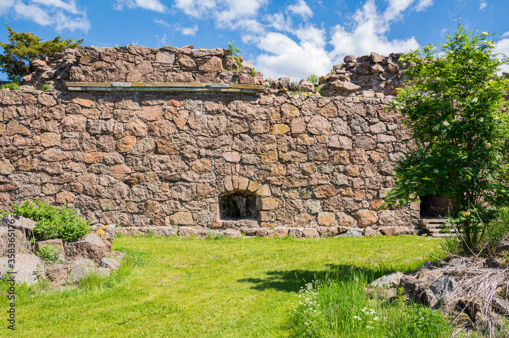 View of The wall of The Svartholm fortress, Loviisa, Finland