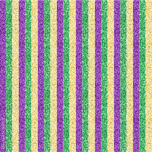 Seamless Mardi Gras background with stripes of gold, green and violet shining tinsel