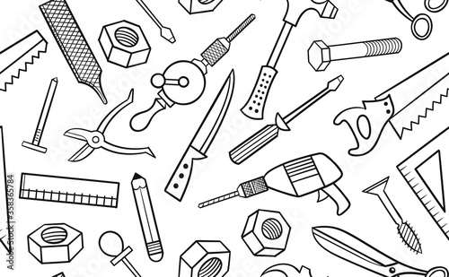 seamless tools outline pattern vector illustration