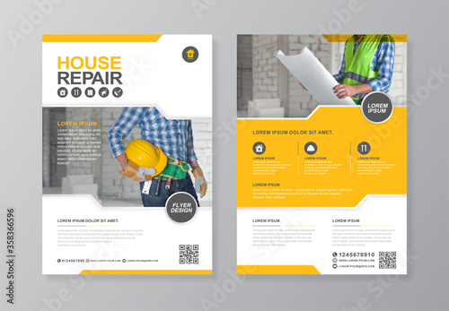 Construction tools cover and back page a4 flyer design template for print