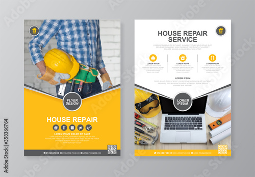 Construction tools cover and back page a4 flyer design template for print