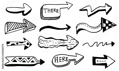 Set of arrow doodle style isolated on white background.vector illustation.