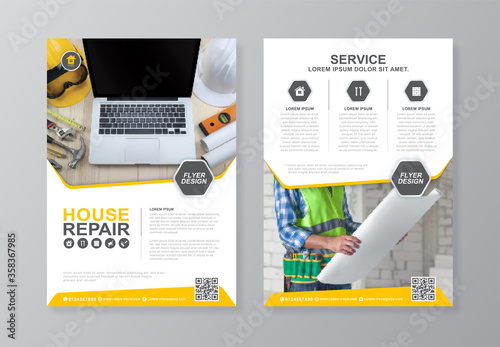 Construction tools cover and back page a4 flyer design template for print