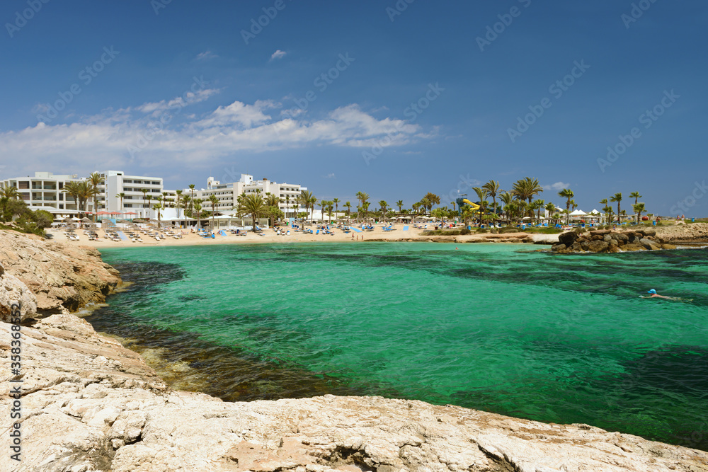 May 2, 2014: View of the Mediterranean beach in Cyprus. Ayia Napa. Cyprus.