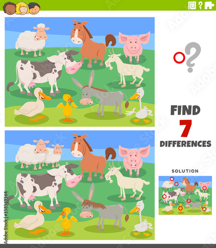differences educational task with cartoon farm animals