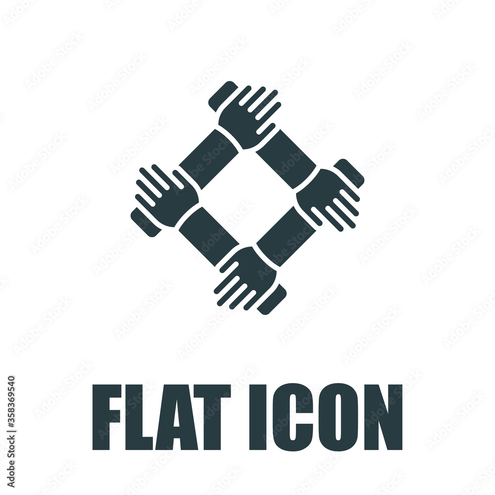 Teamwork hands people vector icon. Union team image. Simple flat pictogram sign Teamwork hands people vector icon. Union team image. Simple flat pictogram sign