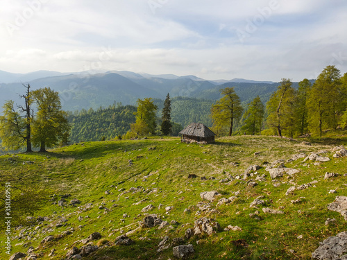 Romania, Buila Vanturarita Mountains, small house in the mountains, sheepfold  photo