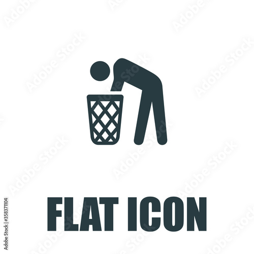 Male character dipped his hand in the trash can pictogram