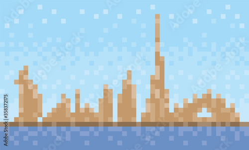 Dubai city skyline, pixel art background