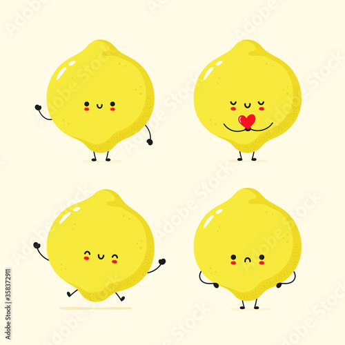 Cute smiling funny lemon collection
