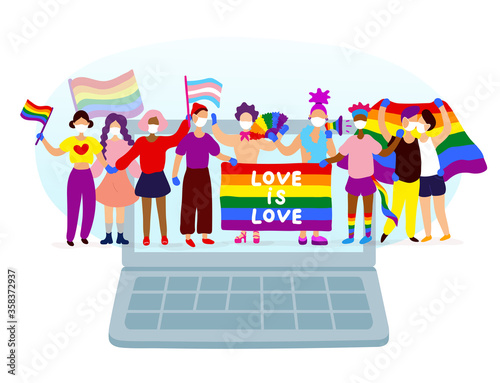 Gay parade on laptop screen