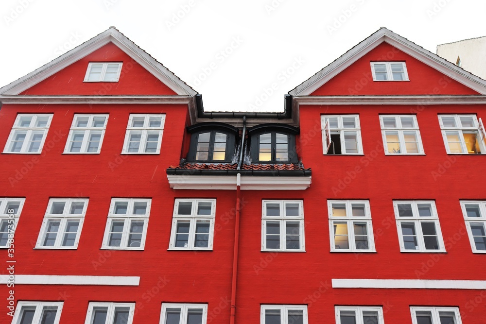 Nyhavn district in Copenhagen, the capital of Denmark. City center-panoramic view with beautiful colorful houses. Tourism in Denmark.