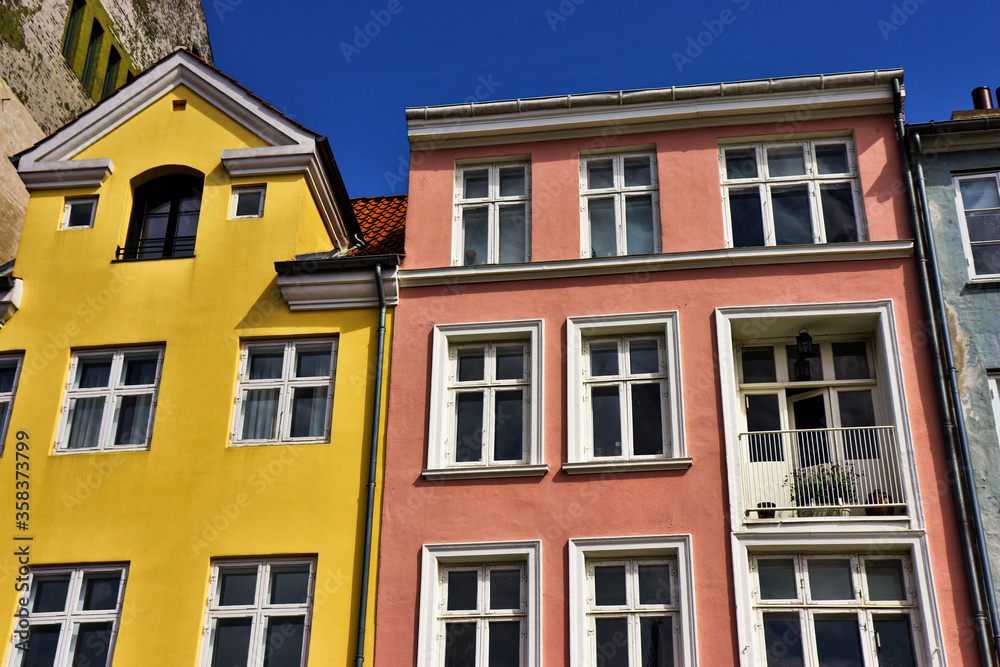 Nyhavn district in Copenhagen, the capital of Denmark. City center-panoramic view with beautiful colorful houses. Tourism in Denmark.