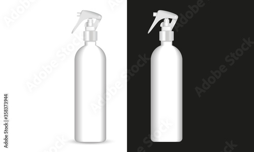 Draw of white atomizer spray bottle with fine trigger to make fine mist, plastic premium container, ideal for hairdressing, barber, antibacterial liquids  and electrolyzed water products