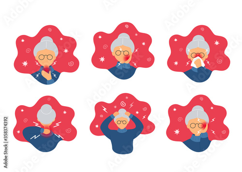 Collection of old woman with different pains