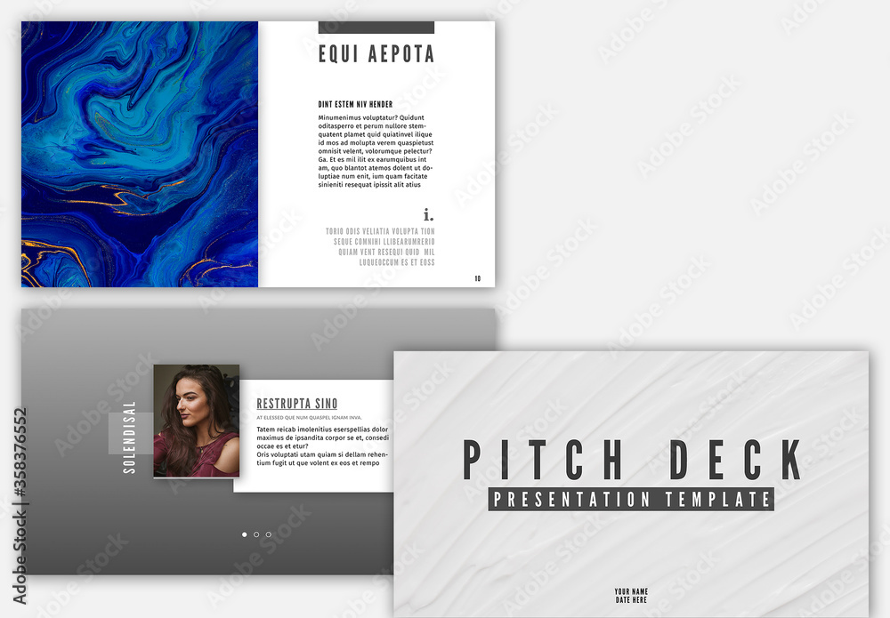 Pitch Deck Layout with Black and White Accents Stock Template | Adobe Stock