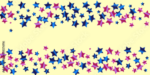 Confetti of shooting stars. Blue, beige stars. Luxury holiday background. Abstract texture on a white background. Design element. Vector illustration, eps 10.