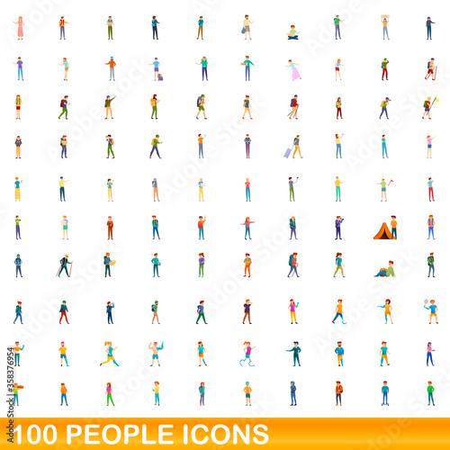 100 people icons set. Cartoon illustration of 100 people icons vector set isolated on white background