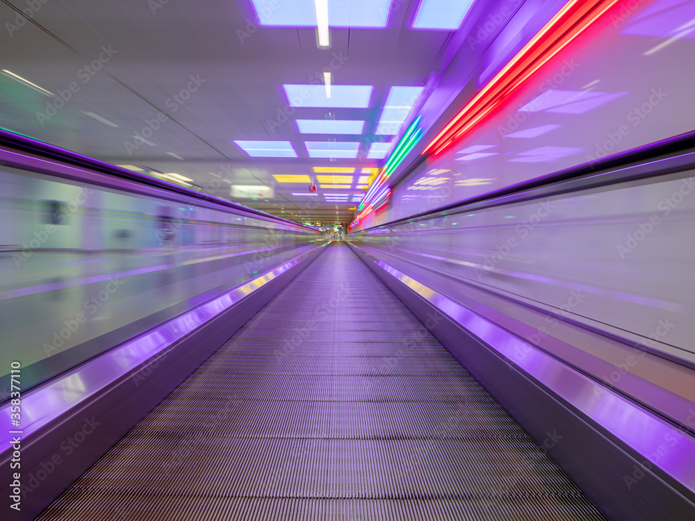 Straight path with neon light into future Straight path with neon light into future