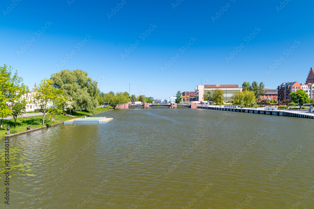 Elblag river in old town of Elblag city in Poland.