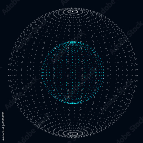 Global network connection. Globe with dots and lines. Scattered points and lines composed of spheres.