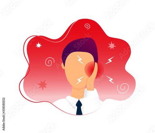 Man with earache touching his ear