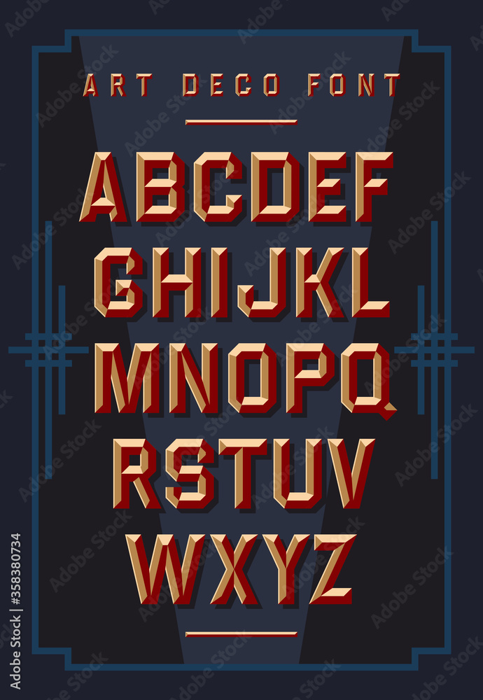 Photo & Art Print Art deco chiseled alphabet. Retro style. Vector font ...