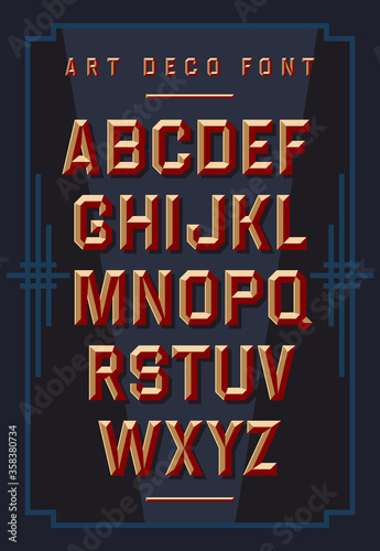 Art deco chiseled alphabet. Retro style. Vector font