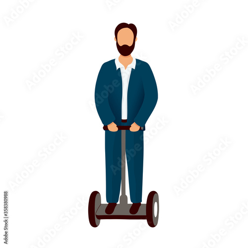 Office worker on electrical self-balancing scooter