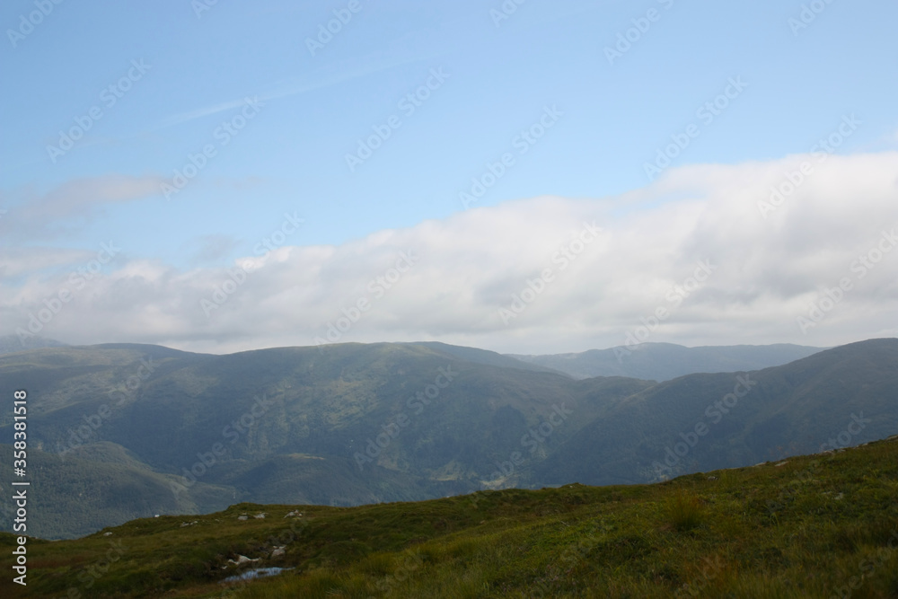 Norwegian landscape with mountains near Bergen town