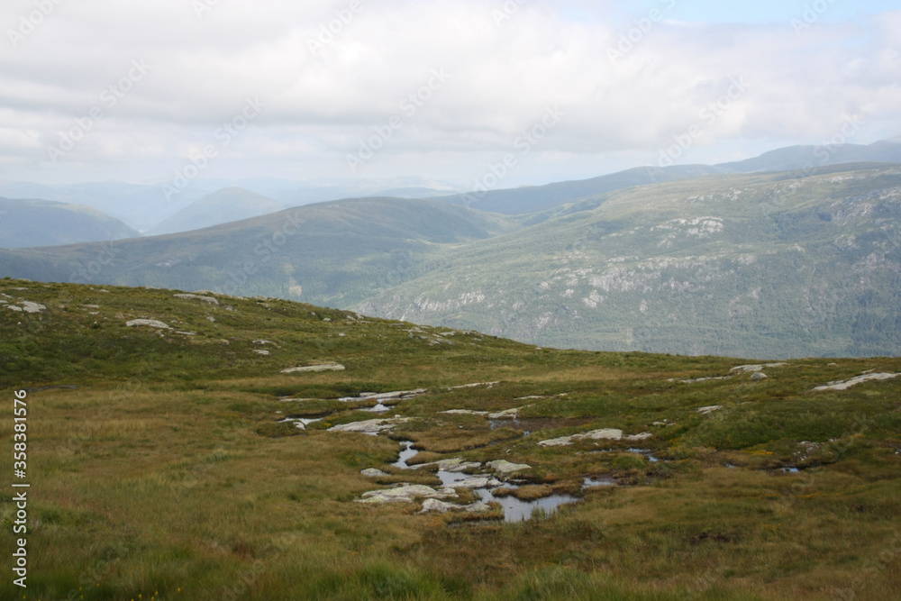 Norwegian landscape with mountains near Bergen town