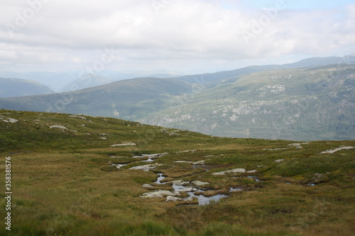 Norwegian landscape with mountains near Bergen town
