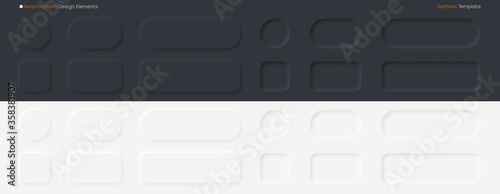 Neomorphic buttons set. Neomorphism design elements for websites, mobile application, social network and other UI. Collection of white and black buttons with shadow and light effects. Vector. photo