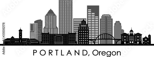 PORTLAND City Oregon Skyline Silhouette Cityscape Vector
