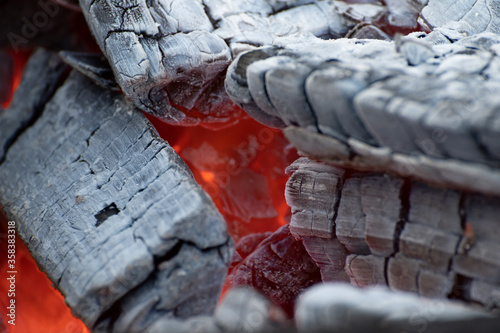 Charred logs in the oven