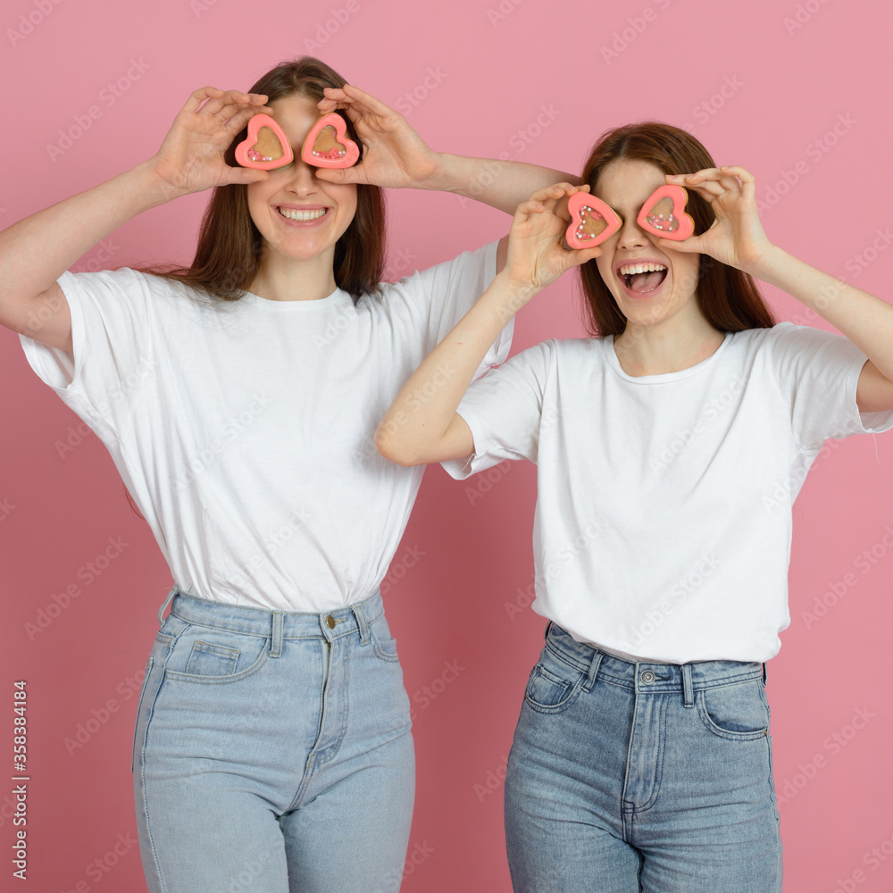 young european girls with sweets