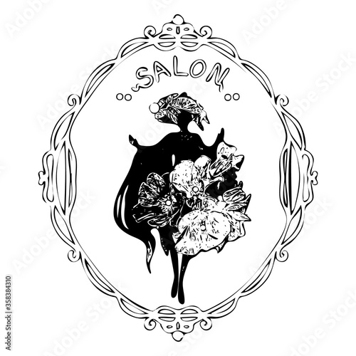 fashionable young woman inside old mirror frame, vector