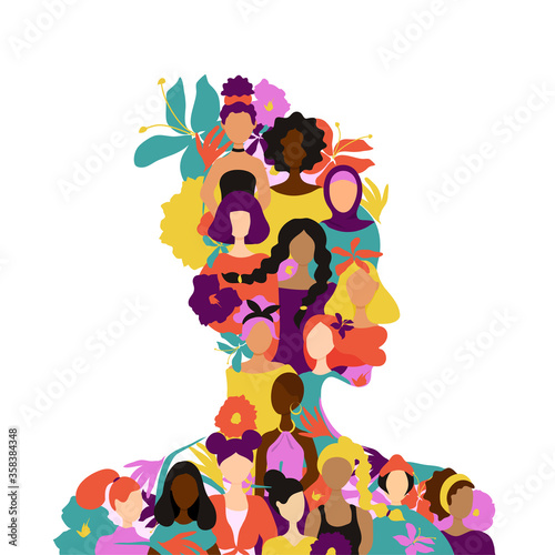 Woman silhouette made of portraits