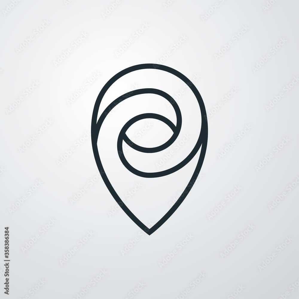 Concepto apuntar posición. Icono plano lineal puntero en perspectiva imposible en fondo gris Concepto apuntar posición. Icono plano lineal puntero en perspectiva imposible en fondo gris