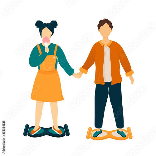 Boy and girl riding gyro scooters