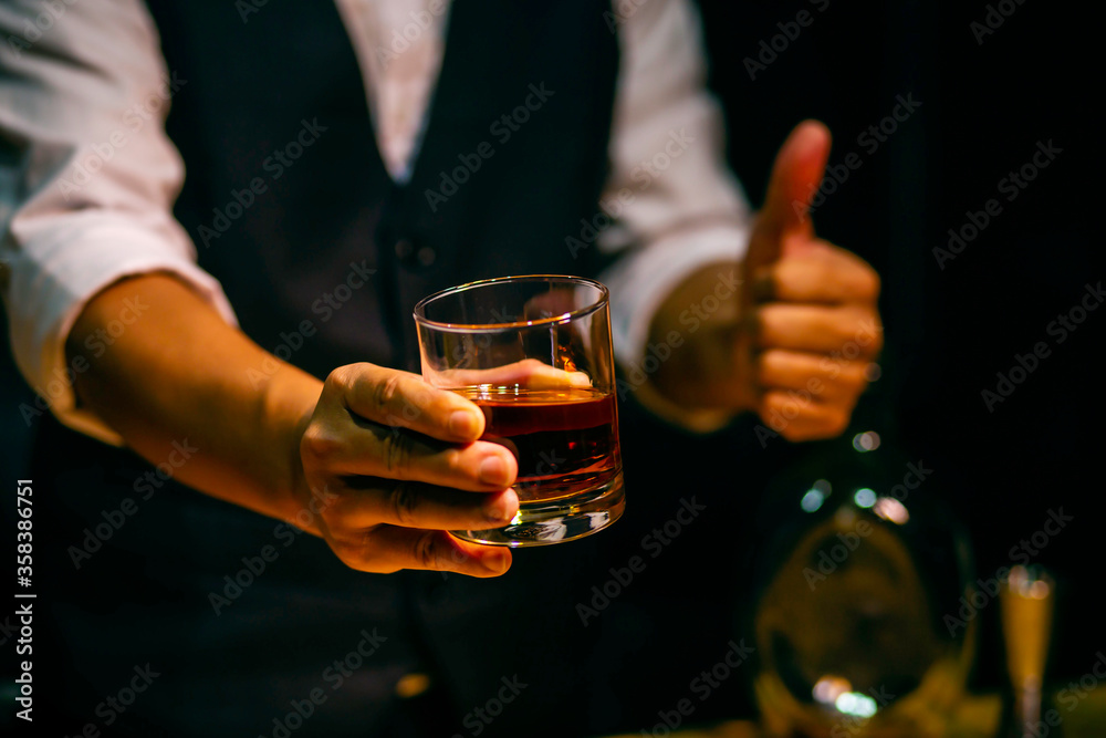 Barman pouring whiskey whiskey glass beautiful night Barman pouring whiskey whiskey glass beautiful night