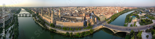 Aerial view in Zaragoza, city of Spain. Drone Photo