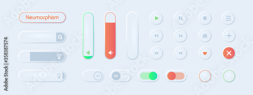 neumorphism multimedia vector button design set. ui ux interface.