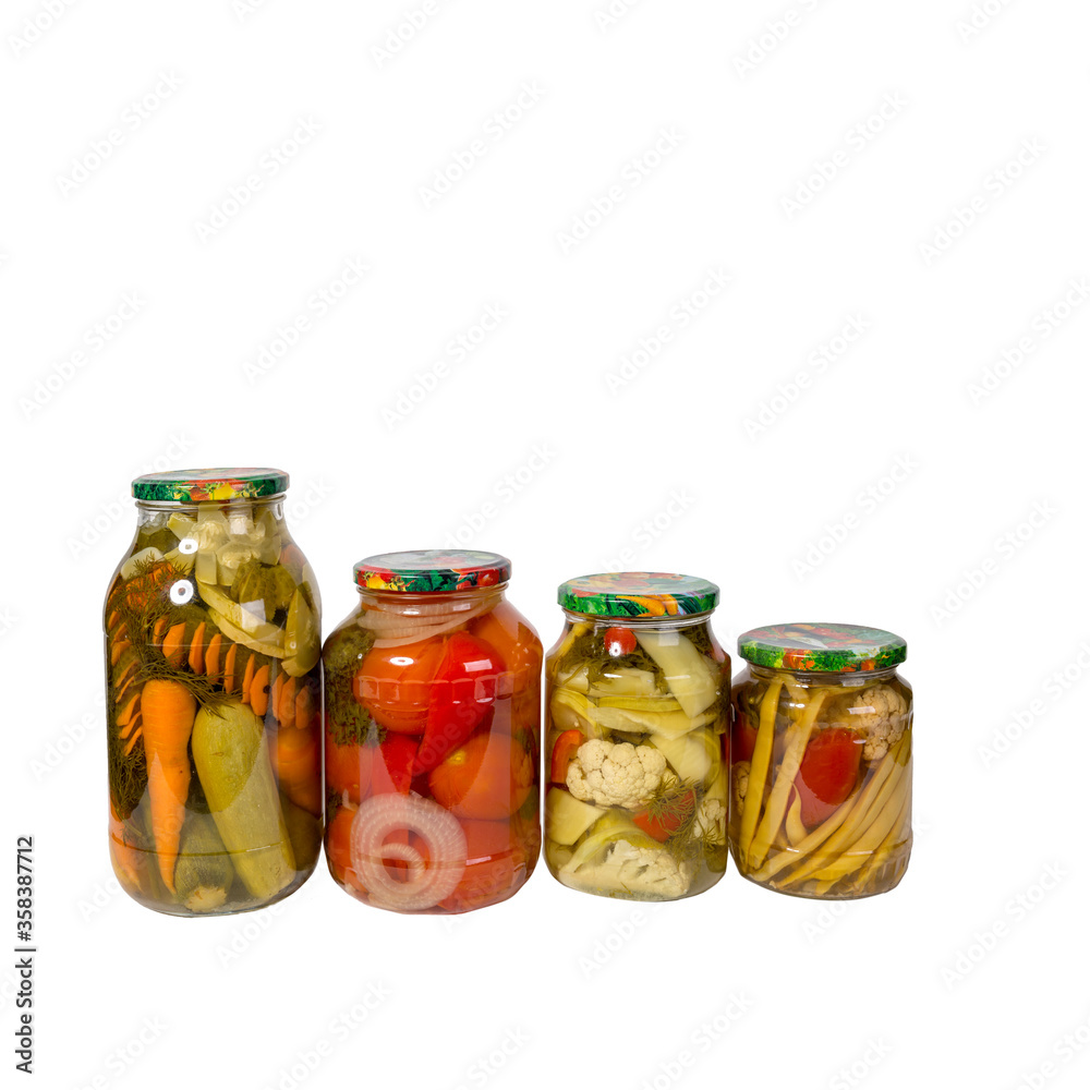 glass jar with canned vegetables isolated on white background. Copyspace glass jar with canned vegetables isolated on white background. Copyspace